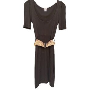 H&M Black Fit & Flare Dress Leopard Belt Accent Sleek & Versatile Size 4